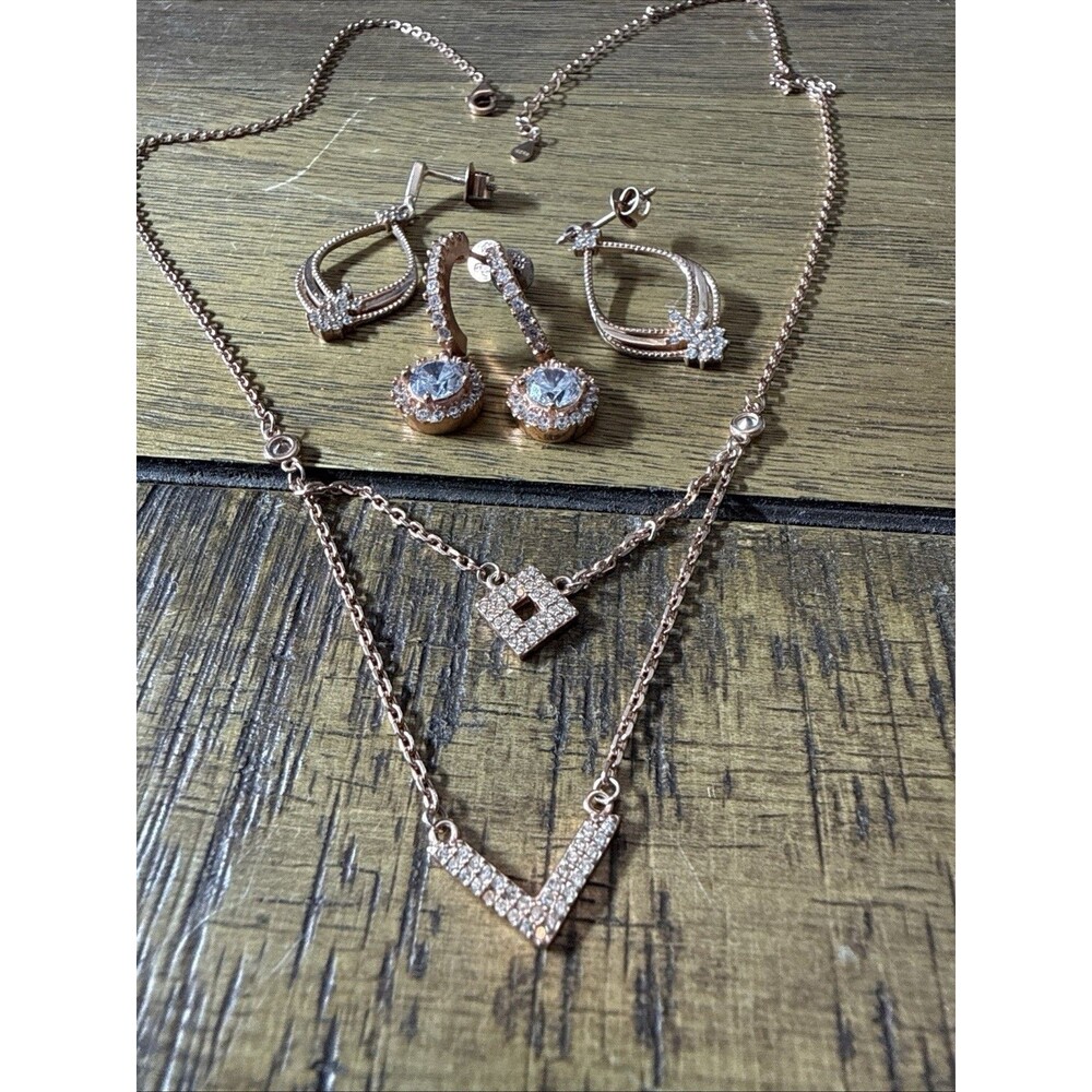 925 Sterling Silver Giva Lot Earrings Necklace Rose Gold